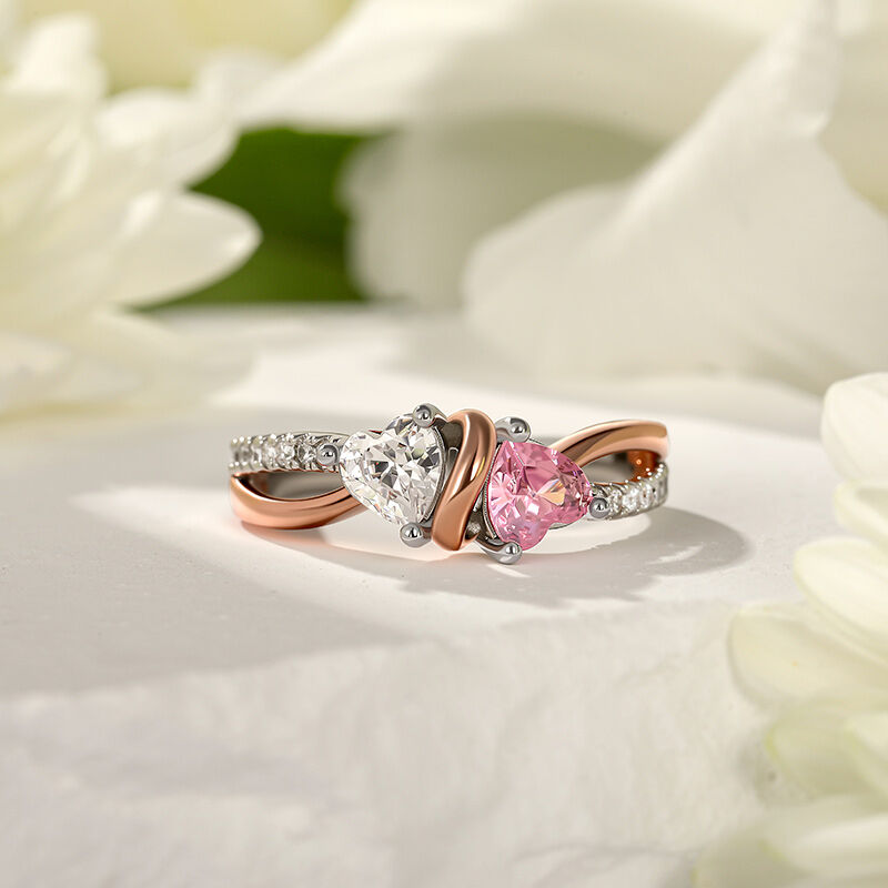 Jeulia Amore Bague de Fiançailles en Forme de Cœur avec Ruban Tordu Bicolore Personnalisée