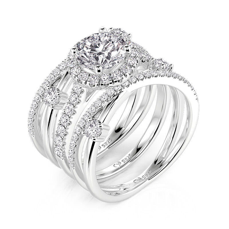 Jeulia Symmetrical Twisted Enhancer Halo Round Cut Bridal Set