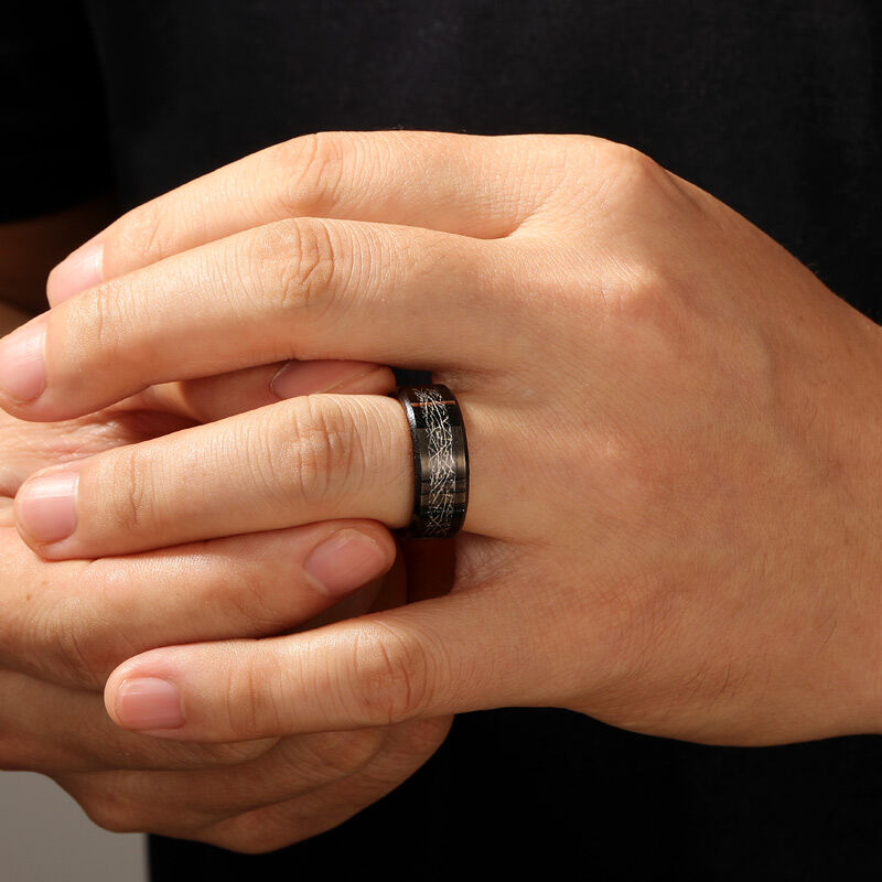 Jeulia Meteorite Pattern Black Tungsten Ring for Men - Jeulia Jewelry