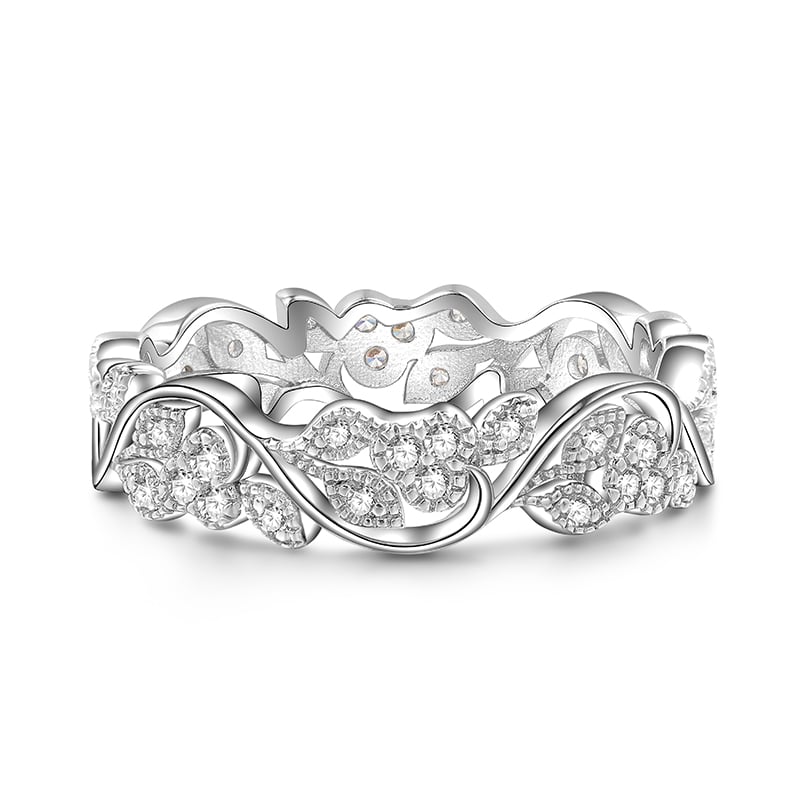 Jeulia Infinity Leaves Women Eternity Ring Sterling Silver