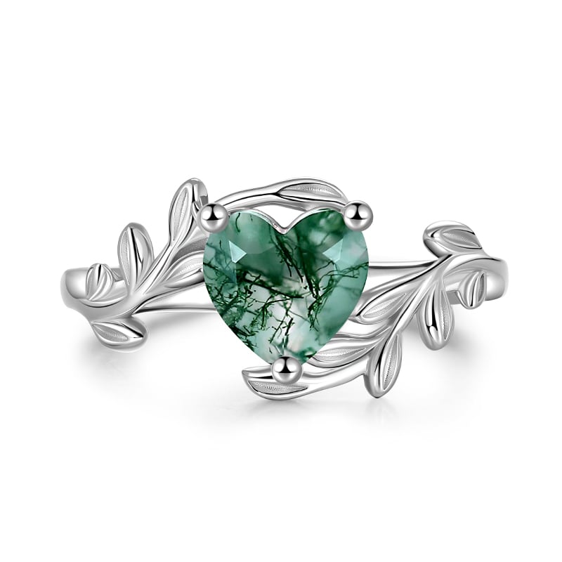 Jeulia Heart Shaped Moss Agate Engagement Ring