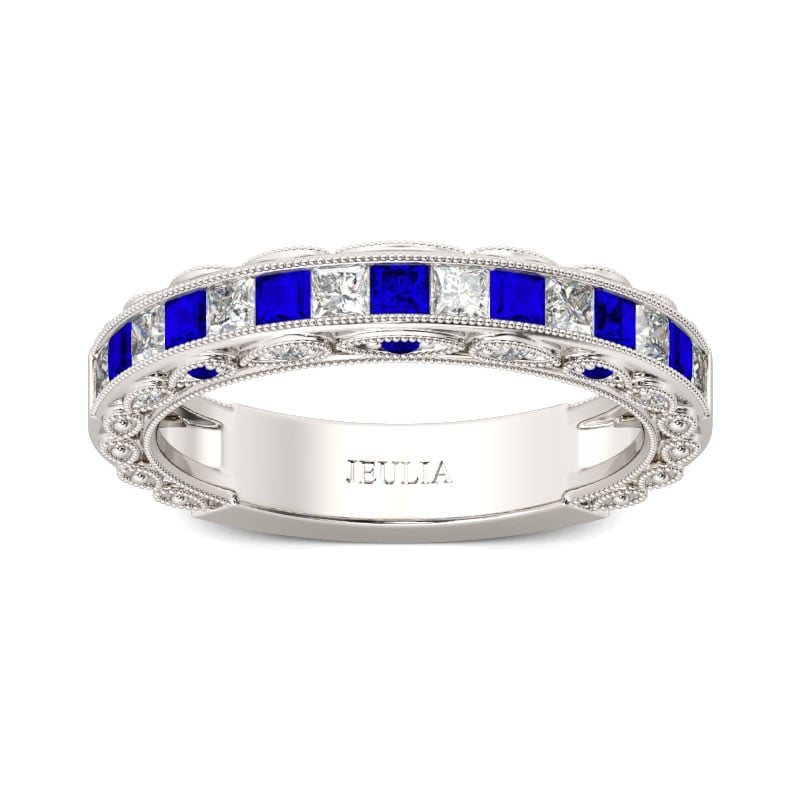 Jeulia Classic Princess Cut Sterling Silver Women's Band