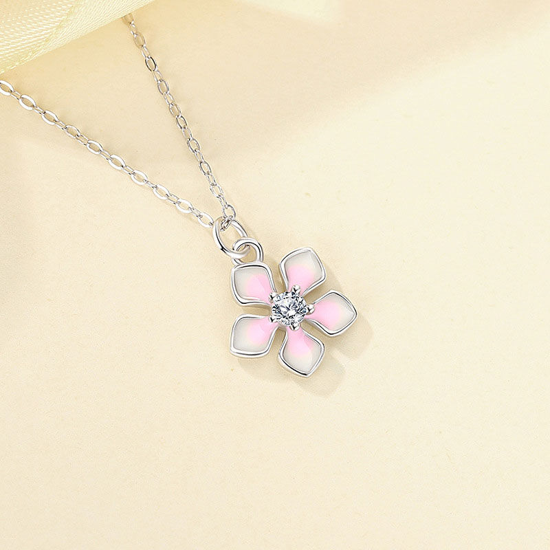 Jeulia Sakura Cherry Blossom Sterling Silver Necklace