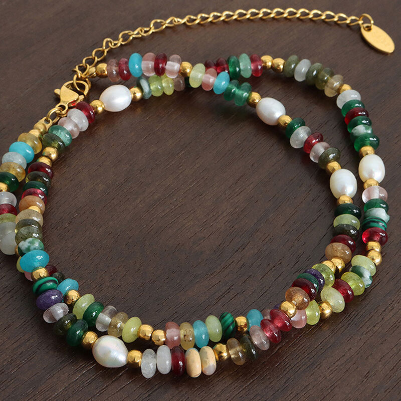 Jeulia "Boho Dreams" Bohemian Natural Stone & Pearl Clavicle Necklace