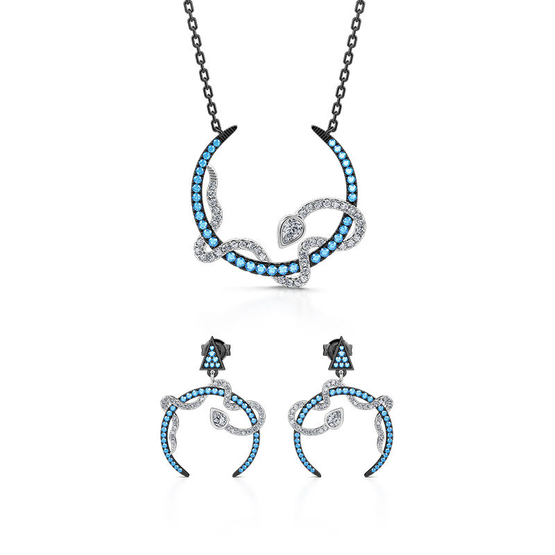 Jeulia "Interwoven Snake with Crescent" Sterling Silver Jewelry Set