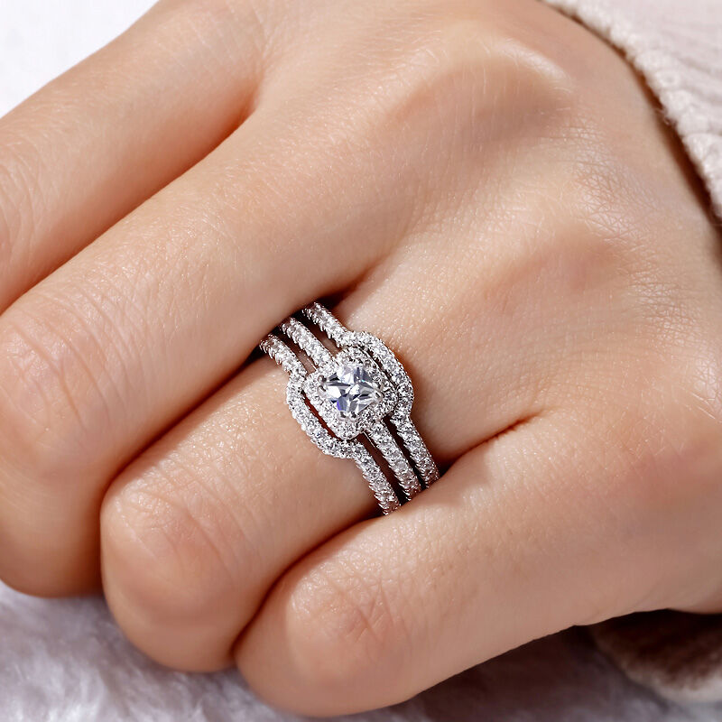 Jeulia 3PC Halo -ring i sterlingsilver