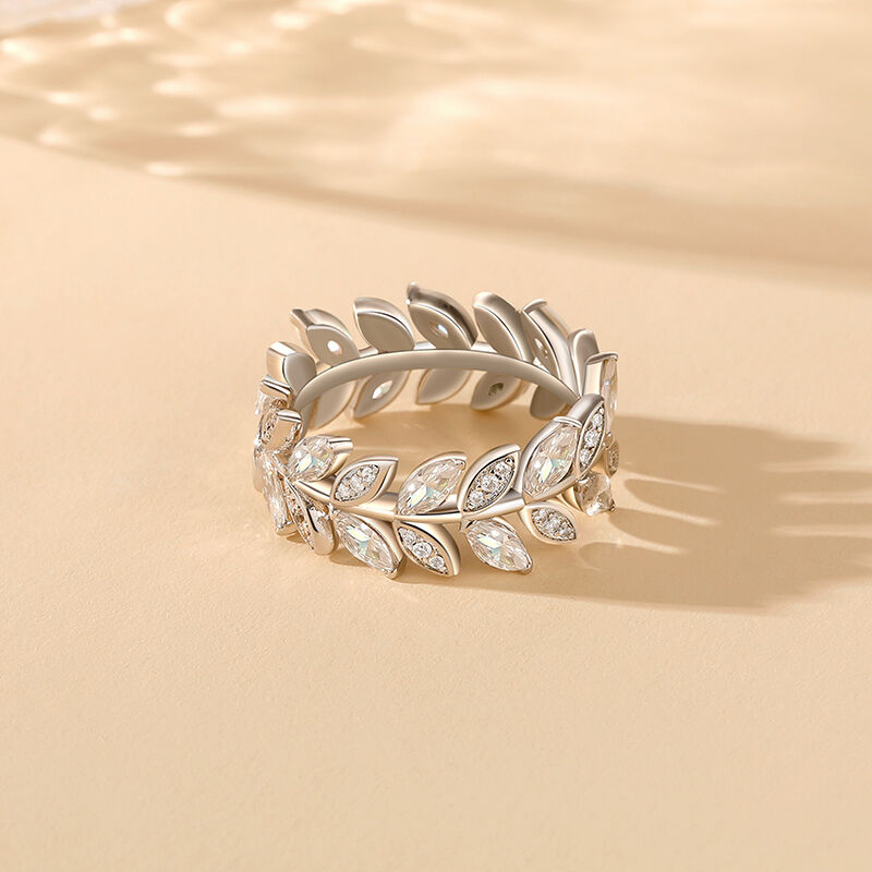 Jeulia Olive Leaf Carved Unique Women's Eternity Band Sterling Silver