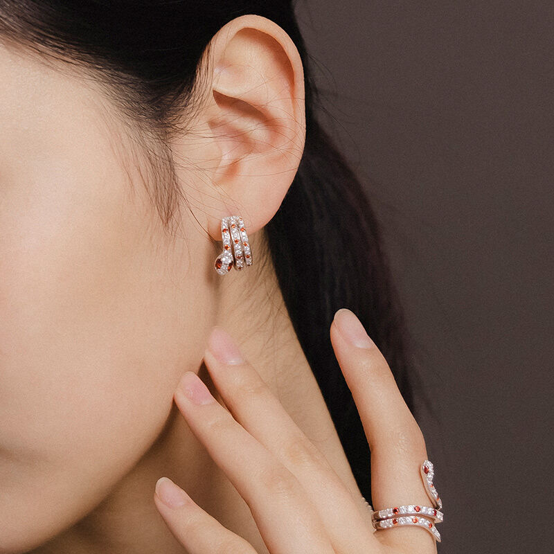 Jeulia Orecchini con Design Serpente Pietra Rubino Rosso in Argento Sterling