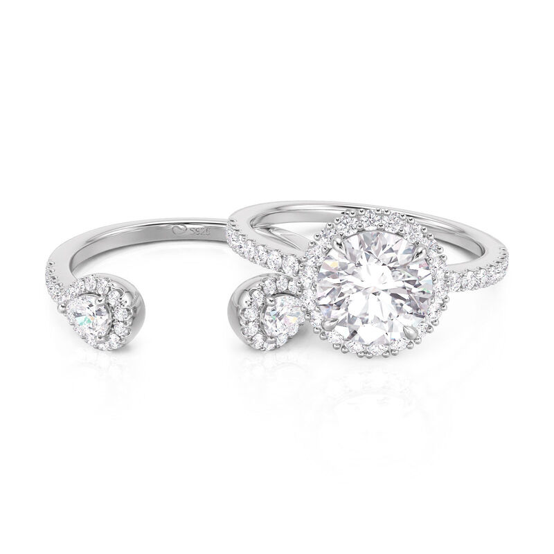 Jeulia Set Fedi Nuziali con Alone in Tre Pietre e Argento Sterling 2Pezzi