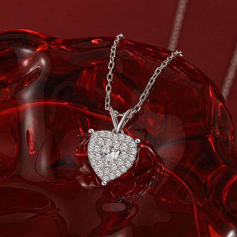 Jeulia Double Halo Heart Necklace Sterling Silver