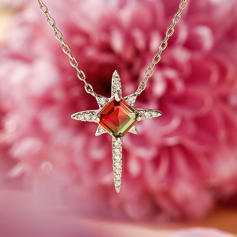 Jeulia "Endless Light " North Star Princess Cut Watermelon Sterling Silver Necklace