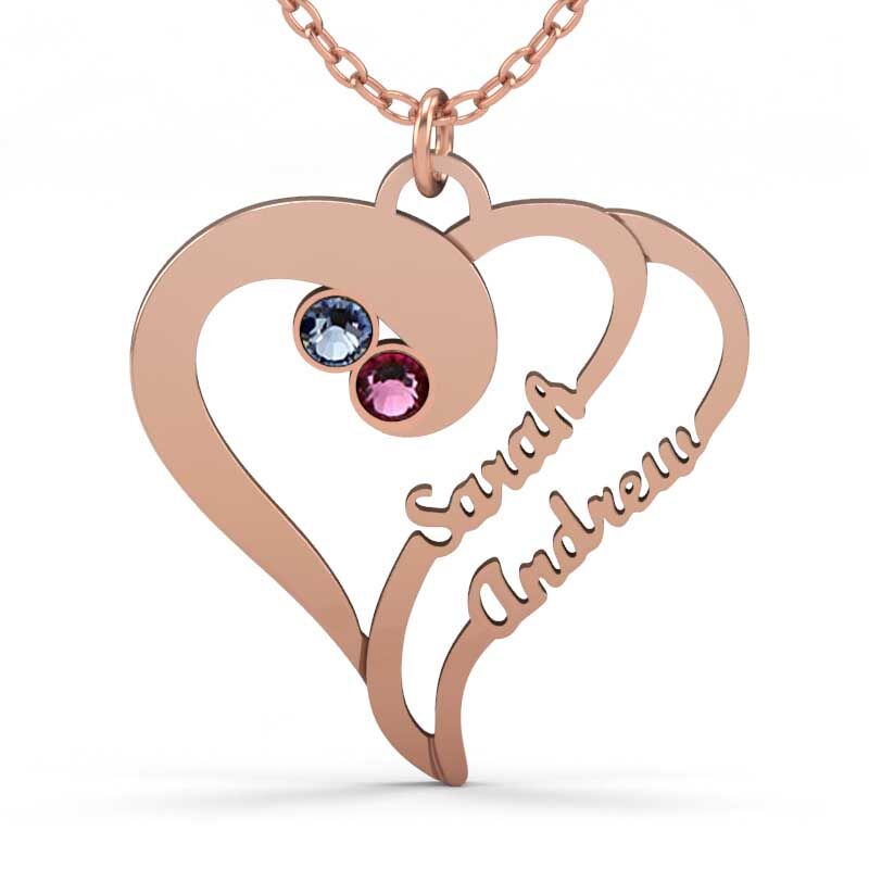 Jeulia Double Heart Family Necklace With Birthstones Sterling Silver