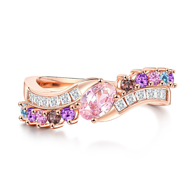 Jeulia Multi-Colored Stones Oval Cut Synthetic Morganite Sterling Silver Ring