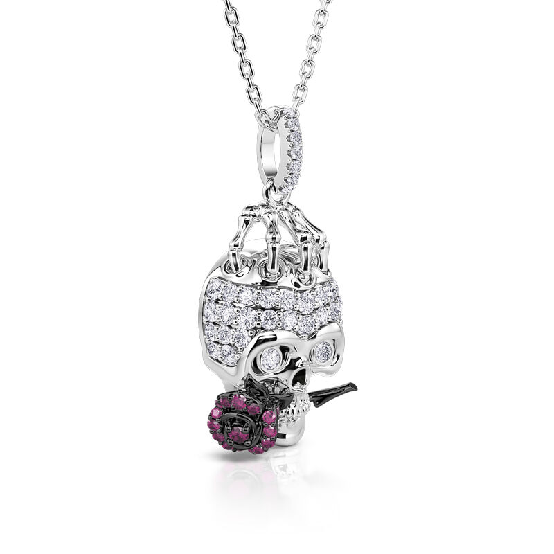 Jeulia "Forever Romance" Skull and Rose Flower Sterling Silver Necklace