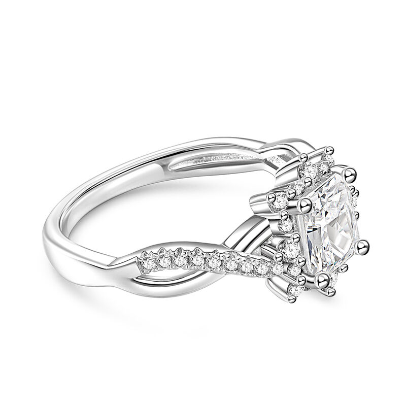 Jeulia Halo Twist Design Princess Cut Sterling Silver Förlovningsring