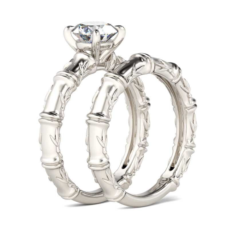 Jeulia Conjunto De Anillos Con Dise?o Bambú De Talla Redonda En Plata De Ley