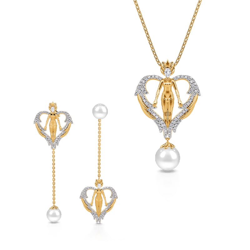 Jeulia "Winged Angel" Sterling Silver Jewelry Set