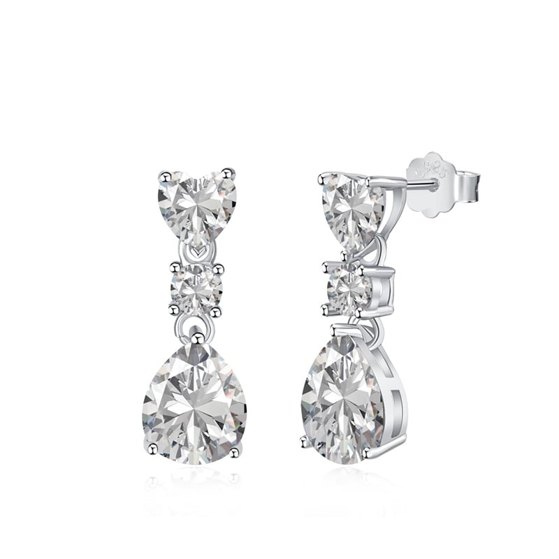 Jeulia Three Stone Multi-shaped Sterling Silver Drop Earrings