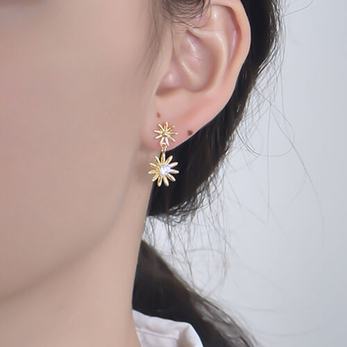 Jeulia Daisy Flower Sterling Silver Drop Earrings