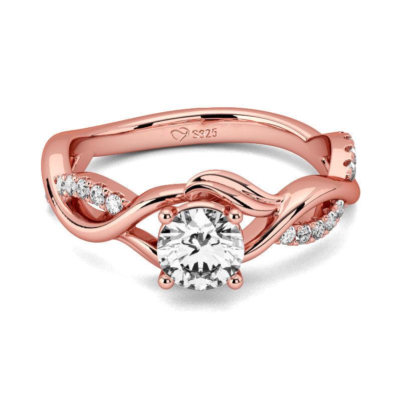 Jeulia Twist Design Round Cut Sterling Silver Ring