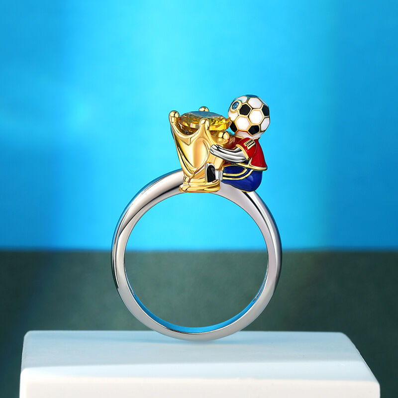 Jeulia Hug Me "You're My Champion" Spain Football Team Round Cut Sterling Silver Ring