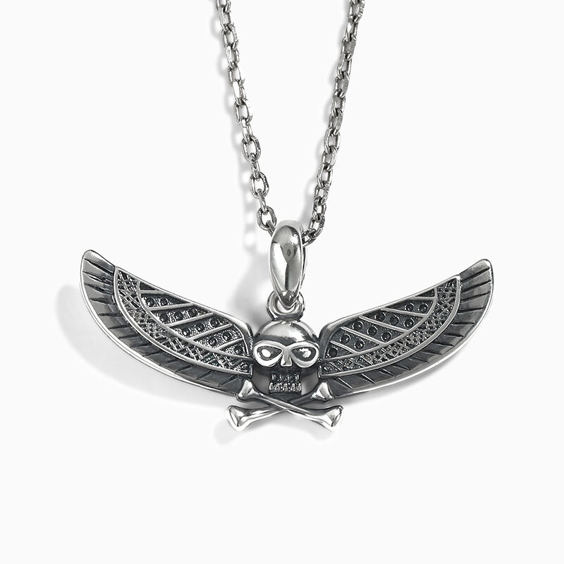 Jeulia "Pirate with Wings" Skull Sterling Silver Necklace