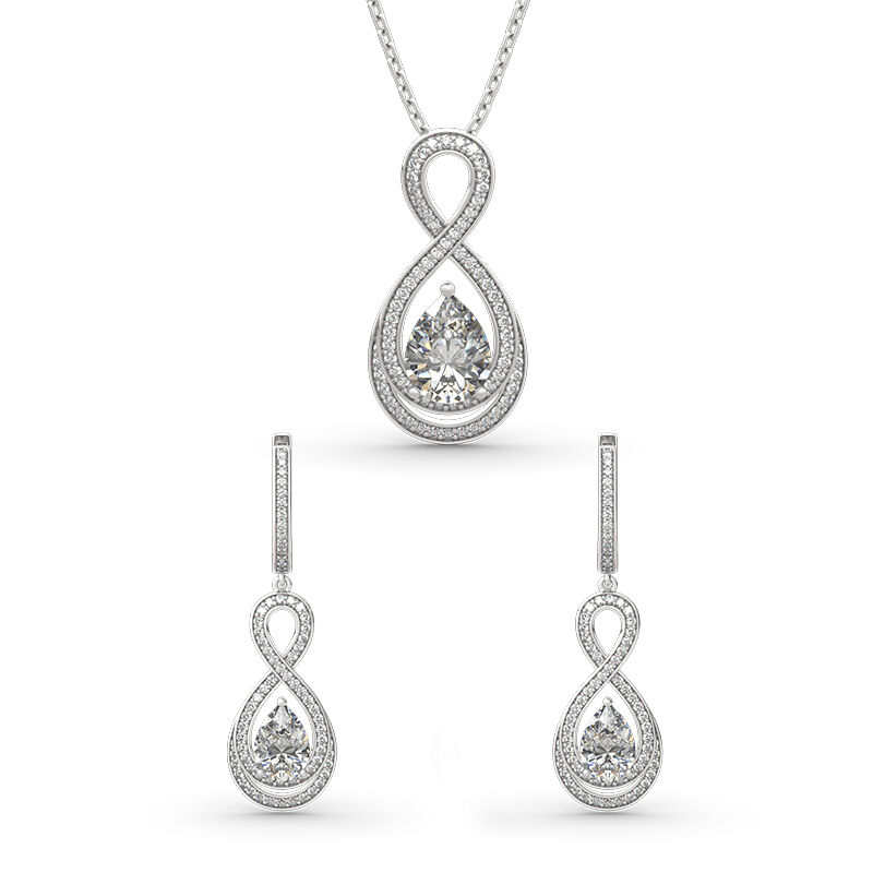 Jeulia "Infinity Love" Pear Cut Sterling Silver Jewelry Set