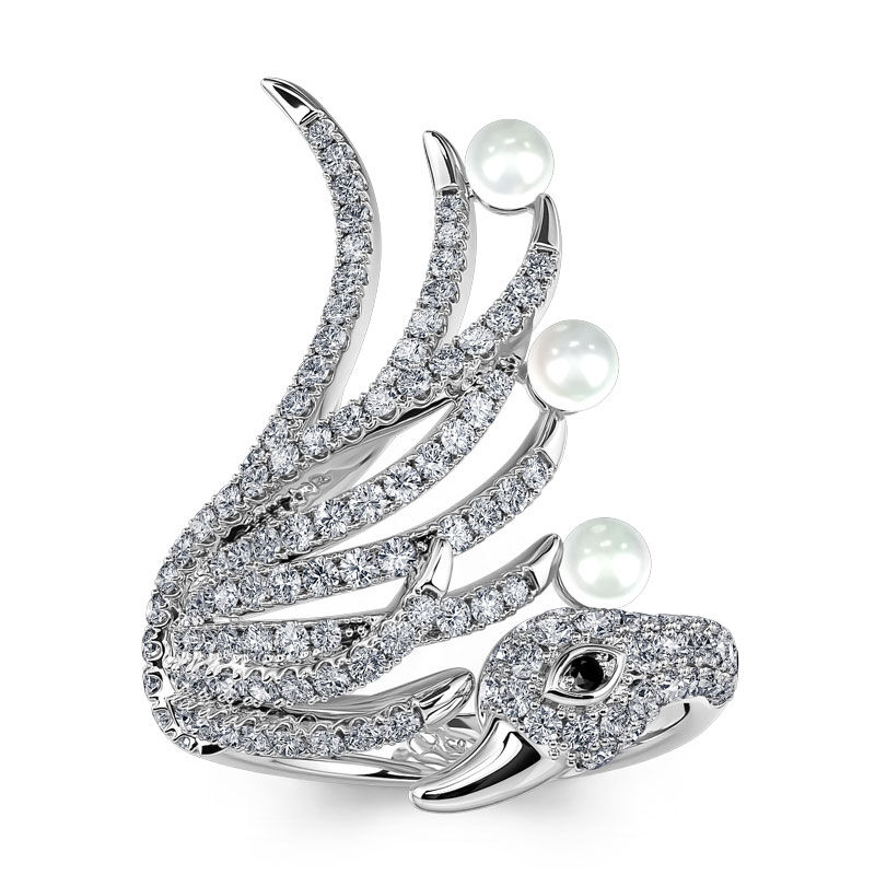 Jeulia "Be My Queen" Swan Cultured Pearl Sterling Silver Jewelry Set