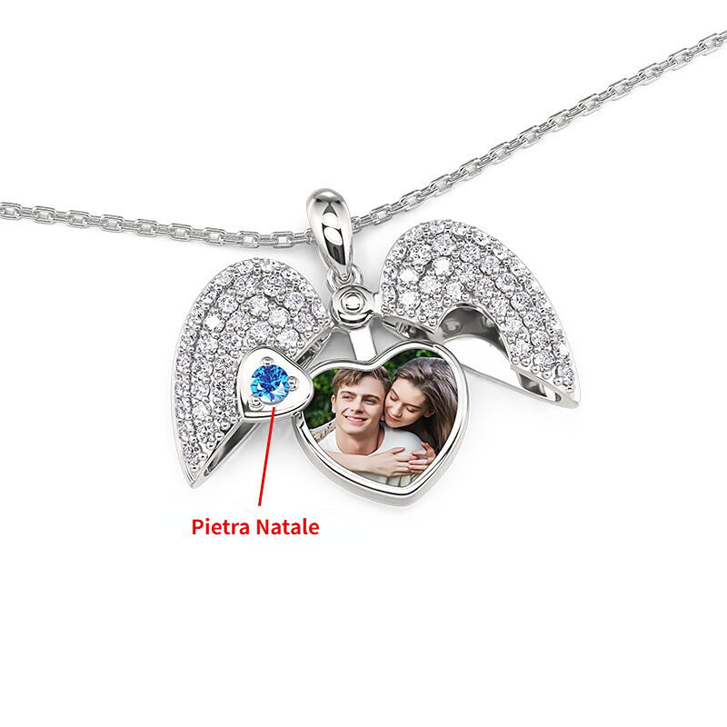 Jeulia Collana Medaglione Foto Cuore Personalizzata con Pietra Natale Argento Sterling
