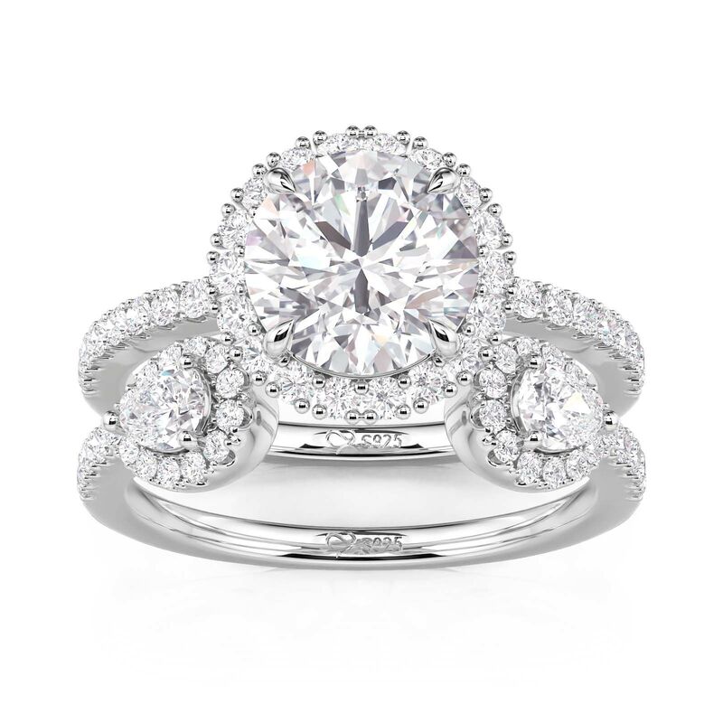 Jeulia Set Fedi Nuziali con Alone in Tre Pietre e Argento Sterling 2Pezzi
