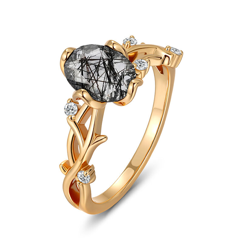 Jeulia Oval Black Rutilated Quartz Engagement Ring