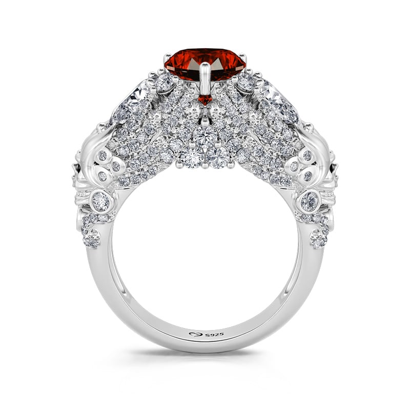 Jeulia "Permanent Reminder" Skull Design Three Stone Set Sterling Silver Ring