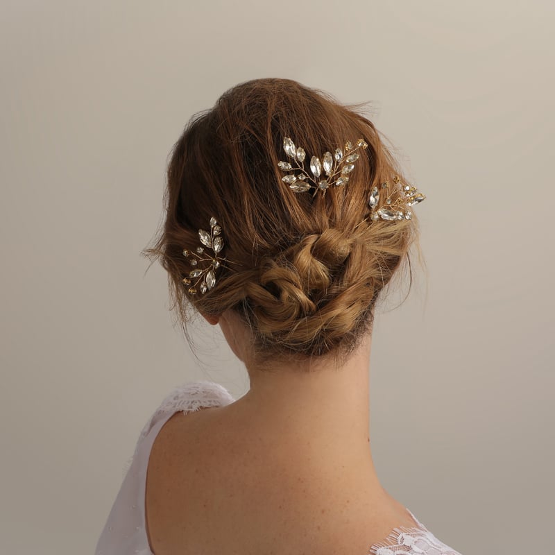 Jeulia Vintage Bridal Flower Hair Pin 3 Pack Crystal Golden