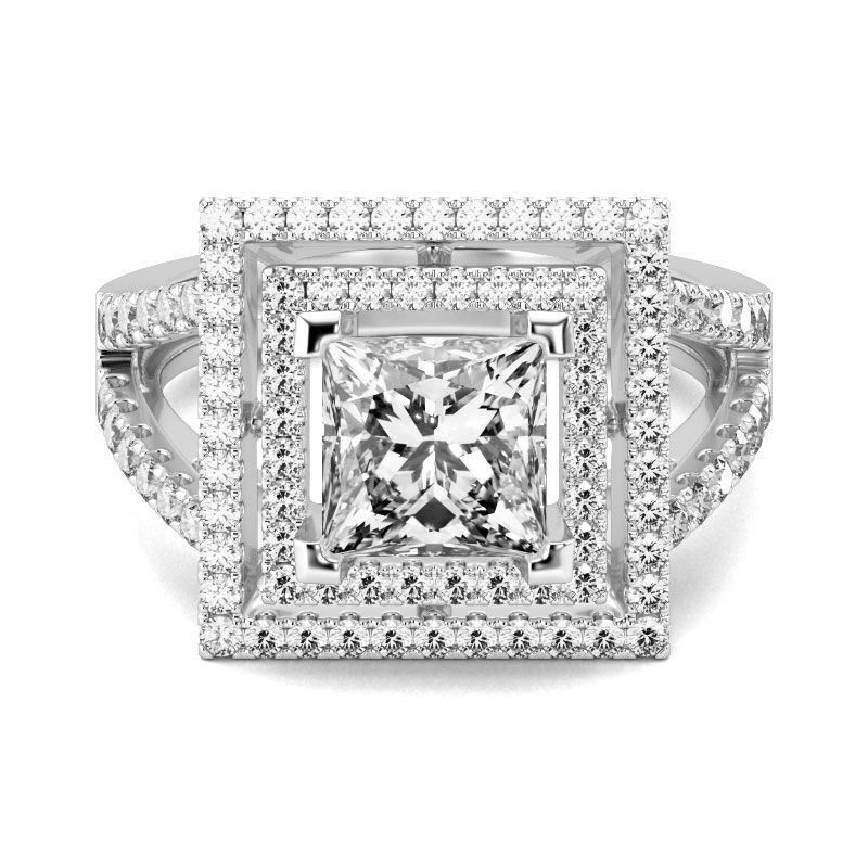 Jeulia Double Halo Princess Cut Sterling Silver Ring