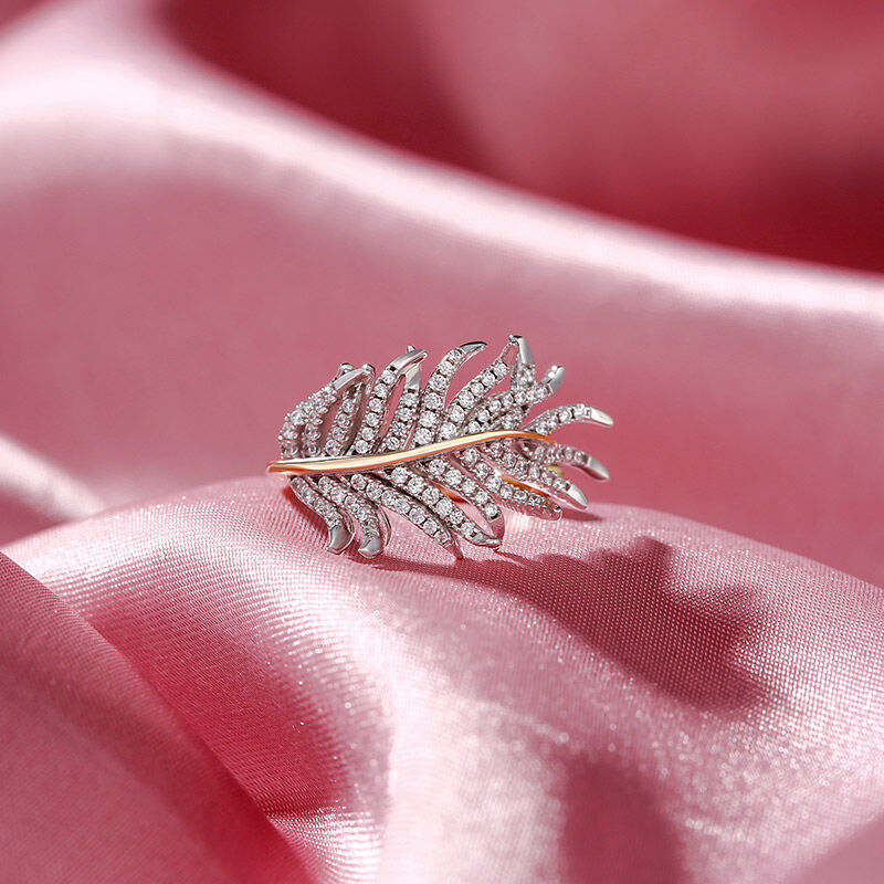 Jeulia Two Tone Feather Sterling Silver Ring