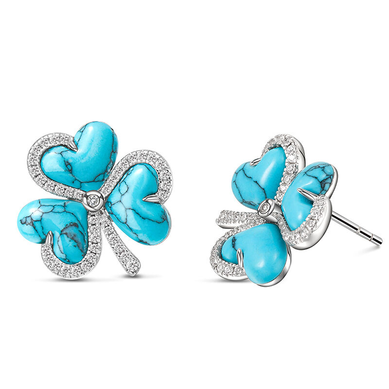 Jeulia "Heartfelt Luck" Clover Design Turquoise Sterling Silver Stud Earrings