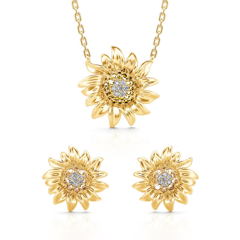 Jeulia "Sunshine" Sunflower Sterling Silver Jewelry Set