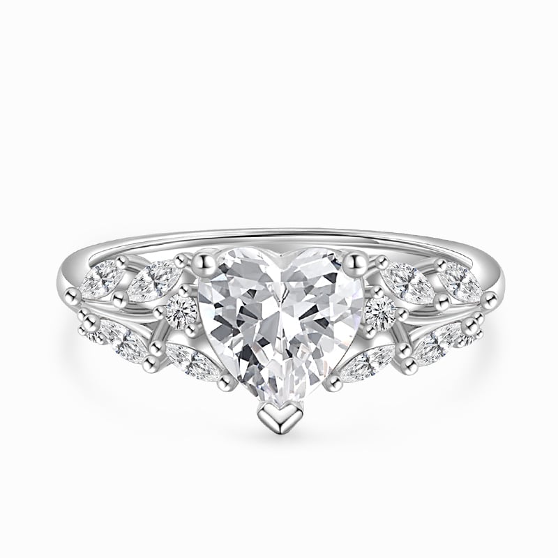 Jeulia Vintage Leaf Heart Engagement Ring Sterling Silver