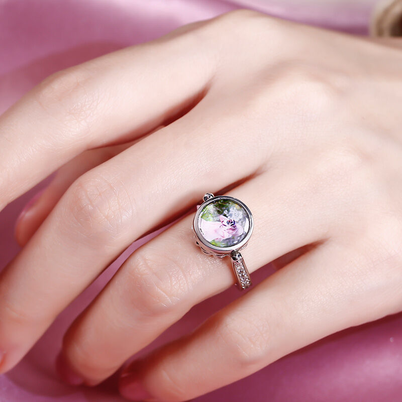 Jeulia "Childish Power" Solros Sterling Silver Personlig Fotoring (Med En Gratis Kedja)