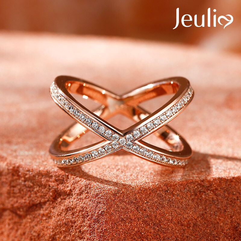 Jeulia X Shape Crossover Sterling Silver Ring