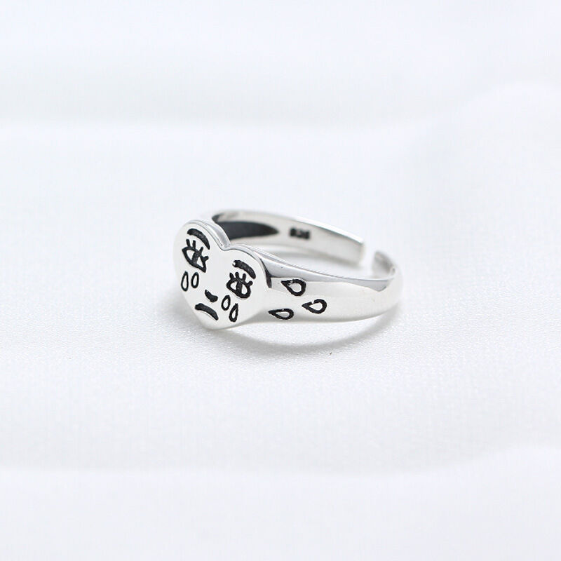 Jeulia Crying Heart Face Sterling Silver Open Ring
