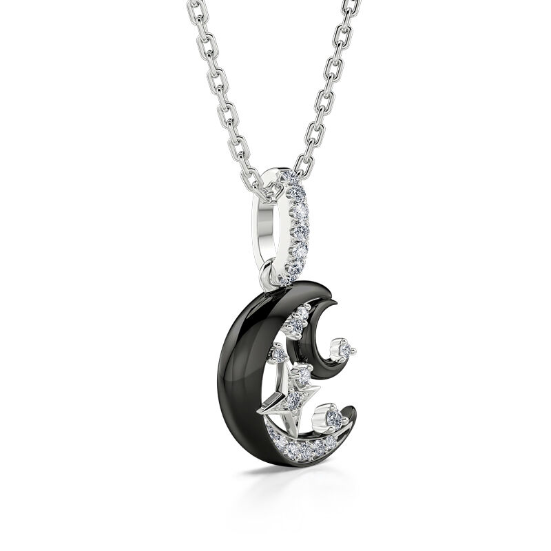 Jeulia "Mysterious Night" Stars & Moon Black Tone Sterling Silver Necklace