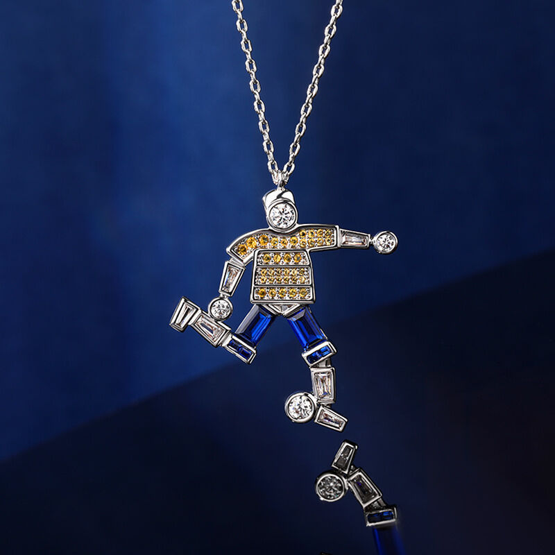Jeulia "Score A Goal" Football  Athlete Design Sterling Silver Necklace