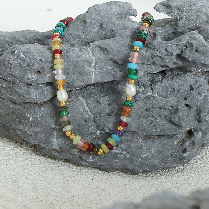 Jeulia "Boho Dreams" Bohemian Natural Stone & Pearl Clavicle Necklace