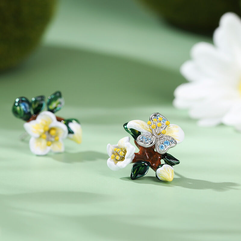 Jeulia "Mandelblommor" Emalj Sterling Silver Smyckeset