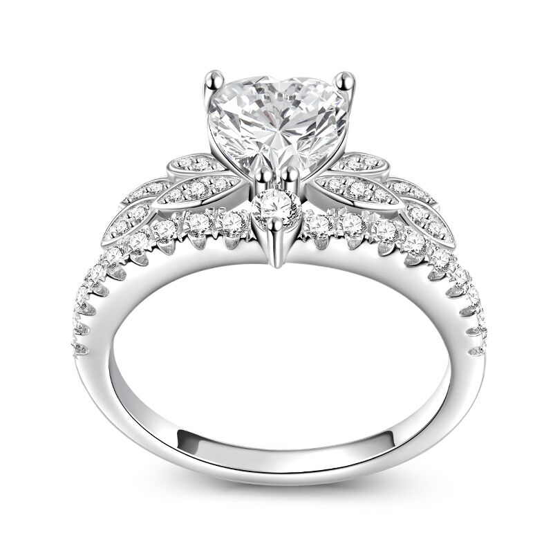 Jeulia Leaf Shape Heart Cut Sterling Silver Ring
