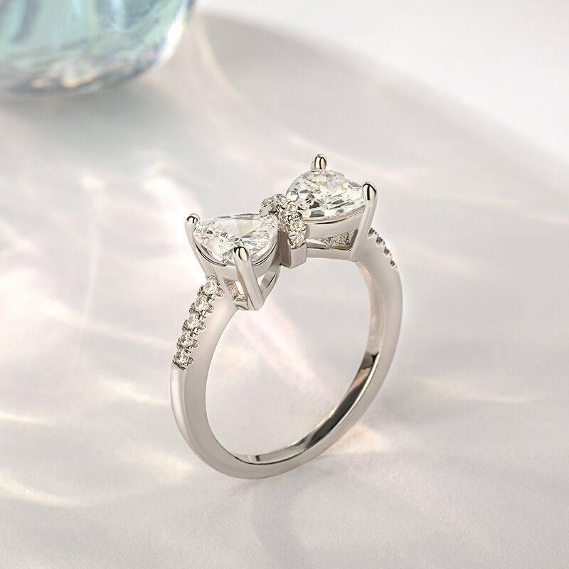 Jeulia Bowknot Heart Cut Sterling Silver Ring