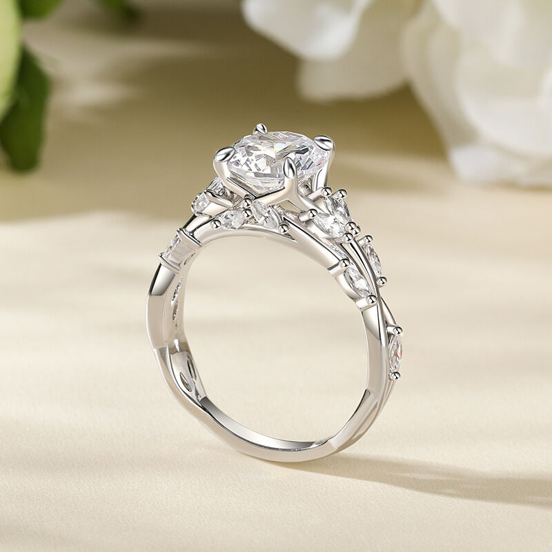 Jeulia Branch & Leaves Round Cut Sterling Silver Engagement Ring