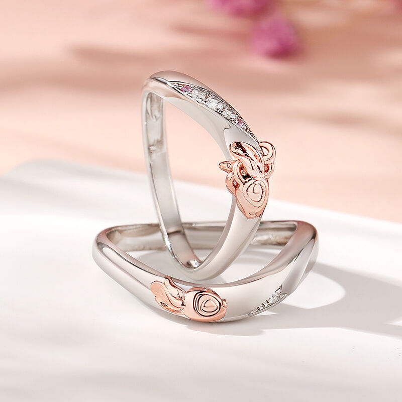 Jeulia Anillo de Pareja para Mujer con Monstruo Pequeño de Diseño Irregular de Plata de Ley