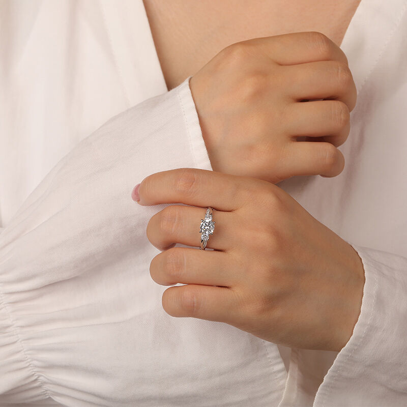 Jeulia Twist Three Stone Engagement Ring Sterling Silver Round Cut